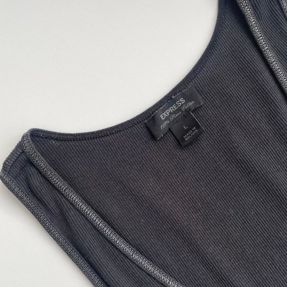 Express Ladies Ribbed L Tank Top Black w Metallic Silver Trim Stitching - Picture 7 of 11